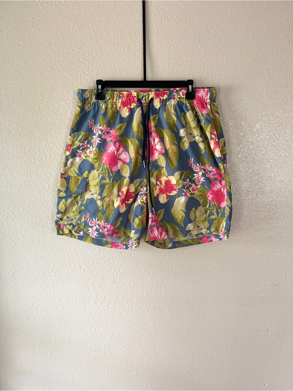 RAINFOREST Blue Floral Athletic Shorts with Pink Flowers